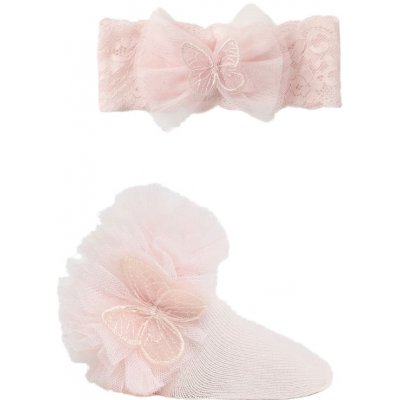 Mayoral novorozenecká sada ponožek s tylem a čelenky s motýlem růžová