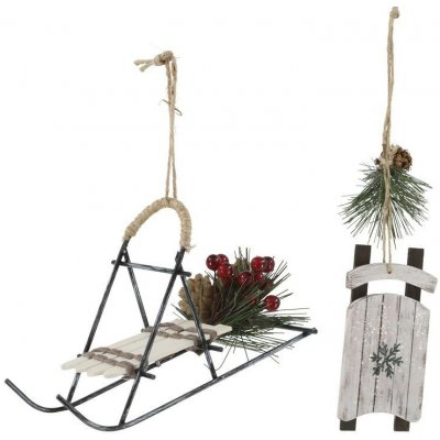 2ks krémová antik vánoční ozdoba sáně Vintage - 16*5*5/ 9*9*14 cm - Chic Antique – Hledejceny.cz