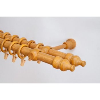 Garnyze-levne Dřevěná záclonová tyč dvouřadá Zlatý dub Favorite 120 cm