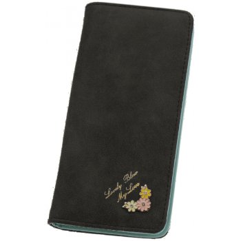 LM moda Dámská peněženka černá s kytičkou