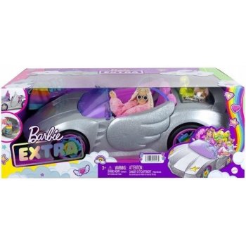 Barbie EXTRA stříbrný kabriolet Celebrity + pes a příslušenství