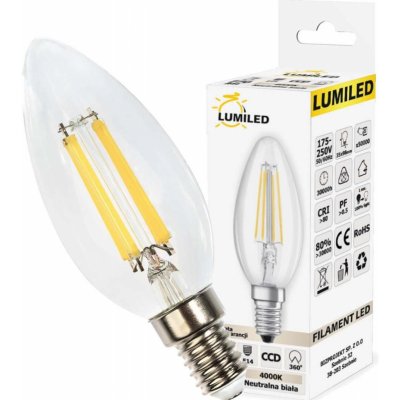 Lumiled LED žárovka LED E14 B35 7W = 65W 770lm 4000K Neutrální bílá 360° Filament