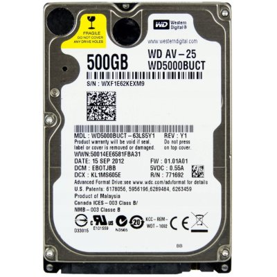 WD AV-25 500GB, 2,5'', SATA, 5400rpm, 16MB, WD5000BUCT