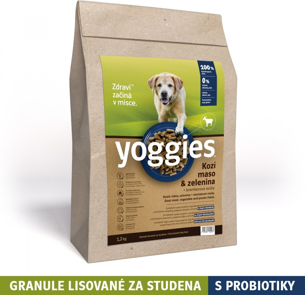 Yoggies hypoalergenní granule lisované za studena s probiotiky Kozí maso & zelenina 1,2 kg