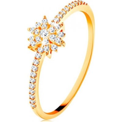 Šperky eshop prsten ze žlutého 9K zlata zářivý květ z čirých zirkonů třpytivá ramena GG118