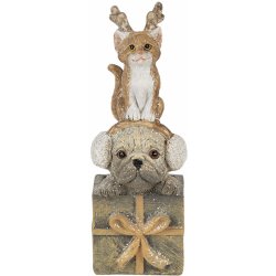 Vánoční dekorativní soška pejska a kočičky s dárkem 5*5*13 cm
