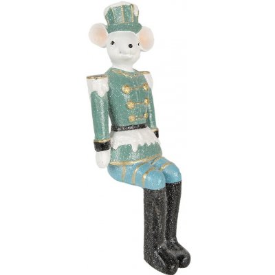 Clayre & Eef Zeleno-modrá dekorace sedící socha Myška v uniformě - 10*7*19 cm – Hledejceny.cz