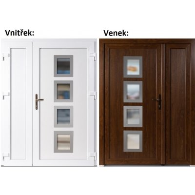 Soft Dvoukřídlé vchodové dveře pravé 010 Inox+panel plný zlatý dub - bílá 130 x 200 cm – Hledejceny.cz