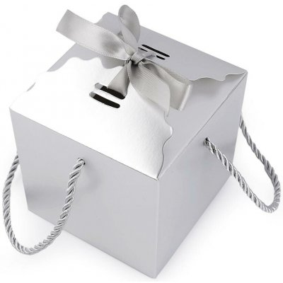 Pro Háčkování Dárková krabička se stuhou čtverec 10 cm stříbrná – Zboží Živě