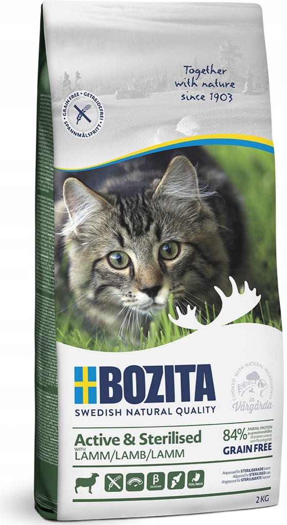 Bozita Grain Free Active & Sterilised s jehněčím 2 kg