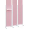 Paraván Atmosfere LINE 319 dřevěný 3-dílný paraván mobilní výška 1900 mm rám bílá výplň pastelově růžová polička