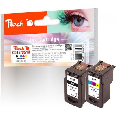 Peach Canon CombiPack Canon PG-512 17ml + CL-513 17ml ( PI100-160 alternativní inkoustový CombiPack PG-512+CL-513 (černá a barevná)) – Sleviste.cz