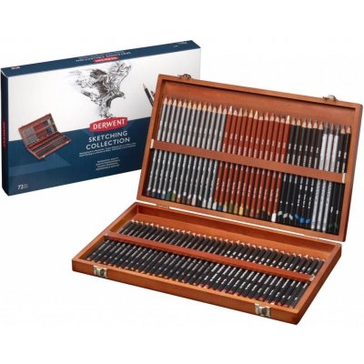 Derwent 2301902 Sketching Collection sada pastelek a tužek ke skicování v luxusní dřevěné kazetě 72 ks – Hledejceny.cz