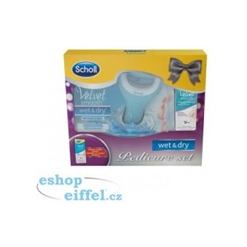 Scholl Velvet Smooth Pedicure Set dárková sada modrý strojek diamond + hydratační krém na nohy 60 ml