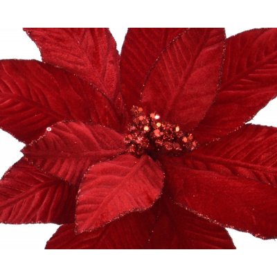 Vánoční hvězda na klipu červená, 30 cm - Lesklá