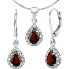 SILVEGO Set stříbrných šperků EUREKA s pravým Granátem náušnice a přívěsek JJJ1393GA