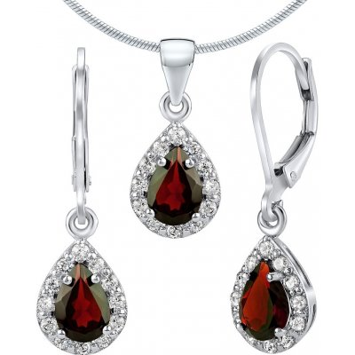SILVEGO Set stříbrných šperků EUREKA s pravým Granátem náušnice a přívěsek JJJ1393GA – Zboží Mobilmania