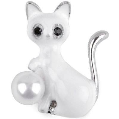 Prima-obchod Brož kočka 4 bílá perla 118993 – Zboží Dáma