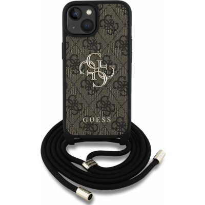 Guess PU 4G Metal Logo Crossbody Popruh pro Apple iPhone 15, hnědá – Zboží Mobilmania