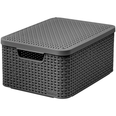 CURVER Úložný box RATTAN Style2 s víkem M šedý