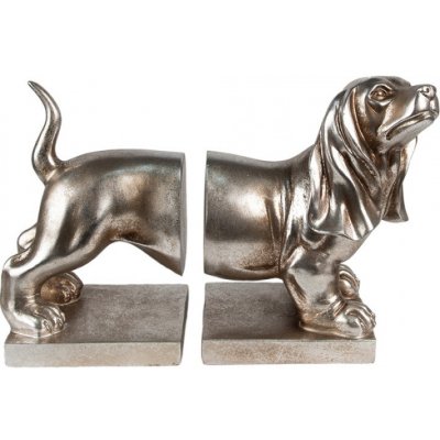 Stříbrná zarážka na knihy ve tvaru jezevčíka s patinou – 36x12x19 cm – Zboží Dáma