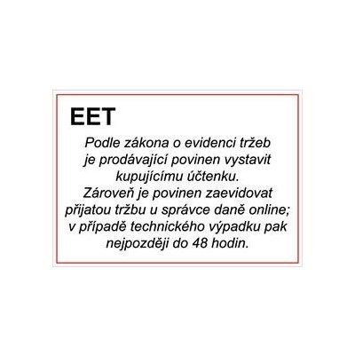 EET Elektronická evidence tržeb - bezpečnostní tabulka, plast 0,5 mm, 75x150 mm – Zbozi.Blesk.cz