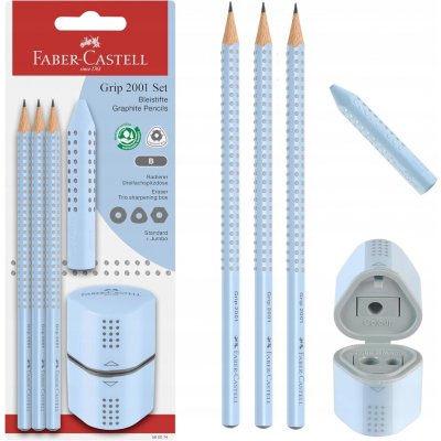 Faber-Castell Sada GRIP 2001 modrá 3 x tužka + guma + ořezávátko – Hledejceny.cz