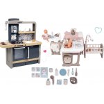 Smoby Set kuchyňka elektronická s nastavitelnou výškou Tefal Evolutive New Kitchen a domeček pro panenku trojkřídlý s noční lampičkou – Hledejceny.cz