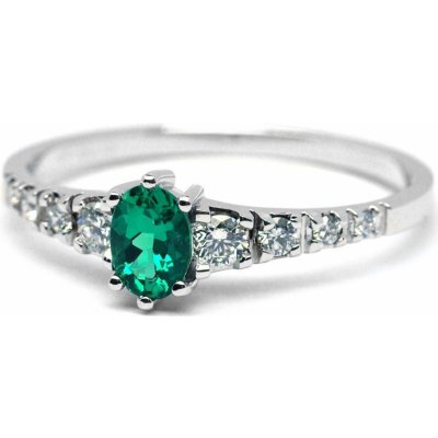 Klenoty Budín Ručně vyrobený prsten z bílého zlata se smaragdem a diamanty J 28758 17 – Zboží Mobilmania
