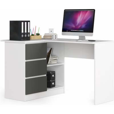 Ak furniture Rohový psací stůl B16 124 cm levý bílý/grafitový – Zboží Mobilmania