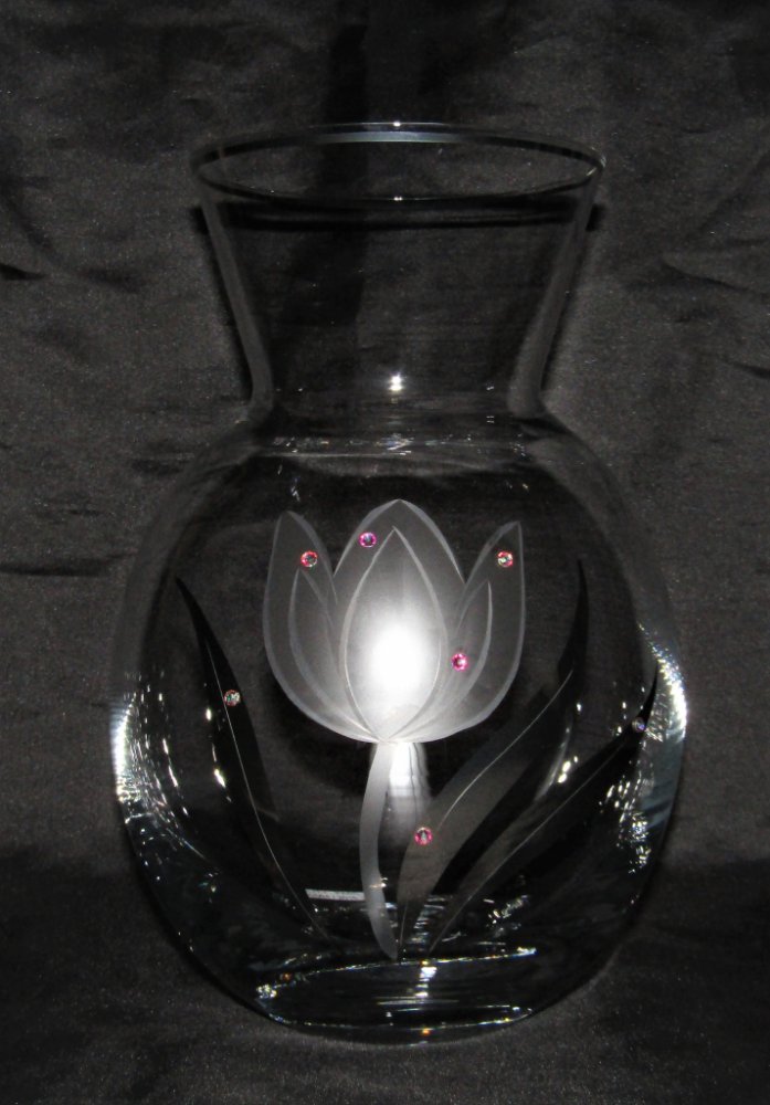 Lsg-Crystal Váza ručně broušená květina s rosou a SWAROVSKI krystaly  platina dárkové balení satén Wa-488 245 x 160 mm 1 Ks. | Srovnanicen.cz