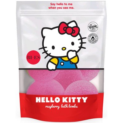 BI-ES Hello Kitty Bath bombs raspberry - šumivé koule do koupele s vůní maliny, 6x55 g