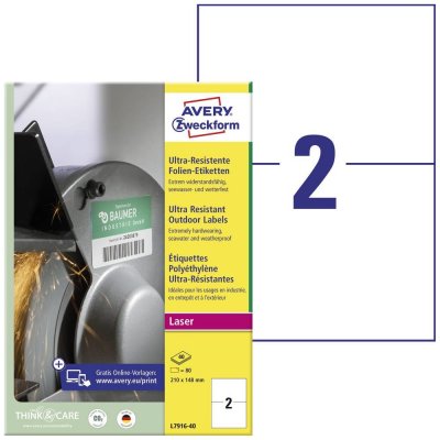 Avery Zweckform Etikety pro laser 40 listů A4 bílé 210 x 148 mm ultra odolné vůči počasí L7916-40 – Hledejceny.cz
