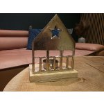 Svícen hliník 130x80x190/150x80x160mm na čajovou svíčku domek, zlatá, přírodní Velikost: s jedním oknem – Zboží Dáma