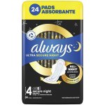 Always Ultra Secure Night Hygienické vložky s křidélky 24 ks – Zboží Mobilmania