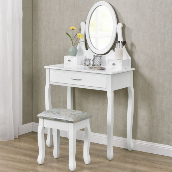 Toaletní stolky Goleto se zrcadlem Lena | bílý