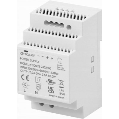 Napájecí zdroj na DIN lištu 24V 2,5A 60W YINGJIAO – Zboží Mobilmania