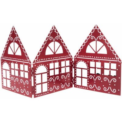 Vánoční kovová dekorace Three houses červená, 50 x 20 x 2,5 cm