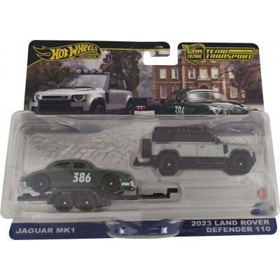 Hot Wheels Premium Team Transport Jaguar MK1 2023 Land Rover Defender 110 – Zboží Dáma