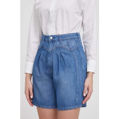 Pepe Jeans Džínové šortky dámské hladké high waist PL801107 modrá