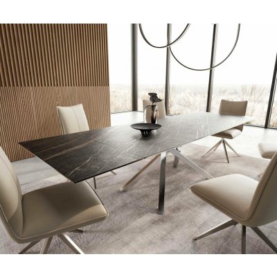 DELIFE Jídelní stůl Edge 200-300x100 keramika Laminam®Noir Desir hnědá podnož ve tvaru "W" černá rozkládací – Zboží Dáma