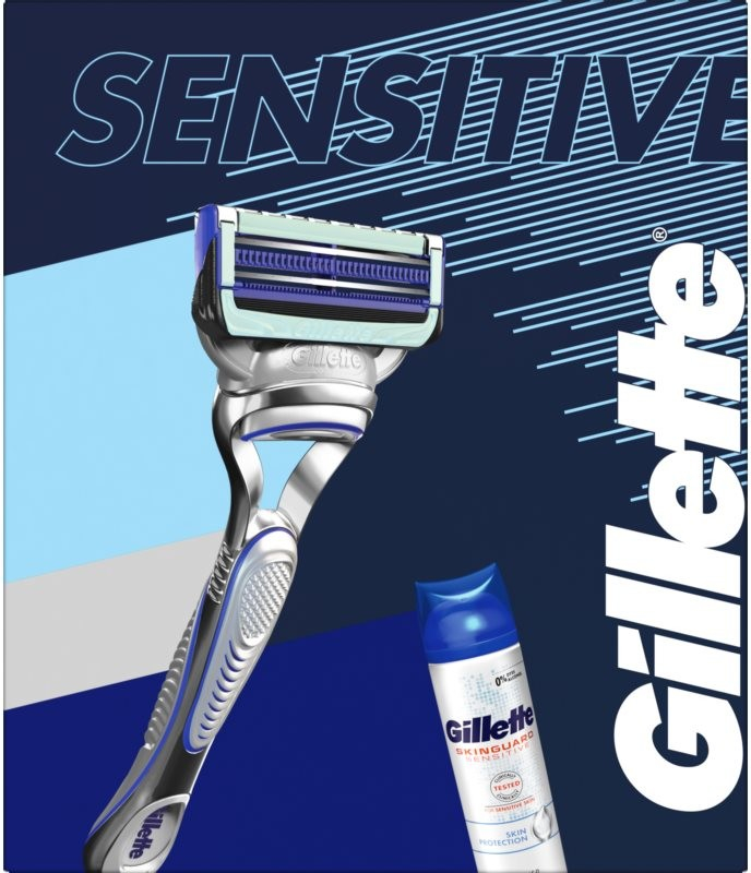 Gillette Skinguard holící strojek + Sensitive gel na holení 200 ml dárková sada