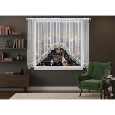 Dekorační krátká oblouková záclona s řasící páskou se zirkony LEONA bílá 400x145 cm MyBestHome – Hledejceny.cz