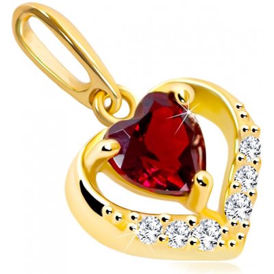 Šperky Eshop Zlatý přívěsek zirkonový obrys srdcčervený srdíčkovitý granát S2GG91.04 – Zboží Mobilmania