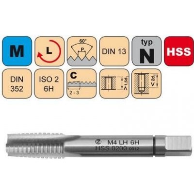 NÁSTROJE CZ Sadový závitník M12x1,75 I LH ISO2 HSS DIN 352 LEVÝ - 0200L - CZZ0200L-M12-I-ISO2 – Zboží Mobilmania