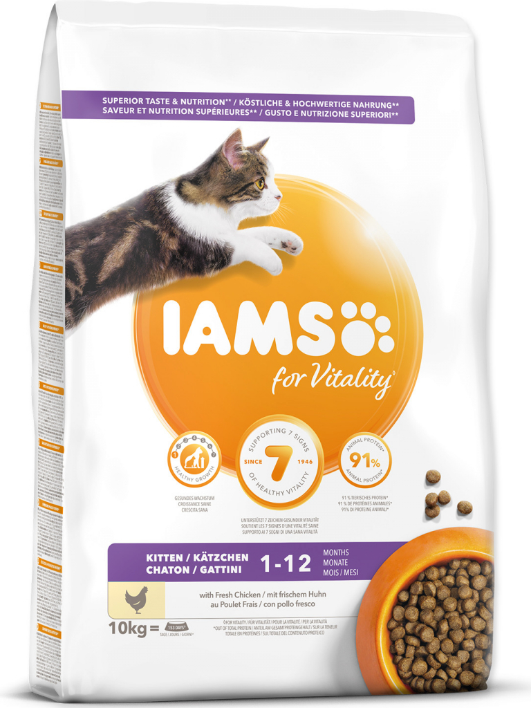Iams for Vitality Kitten Food with Fresh Chicken 10 kg