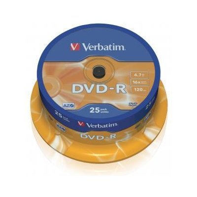 Verbatim DVD-R 4,7GB 16x, Advanced AZO+, cakebox, 25ks (43522) – Zboží Živě