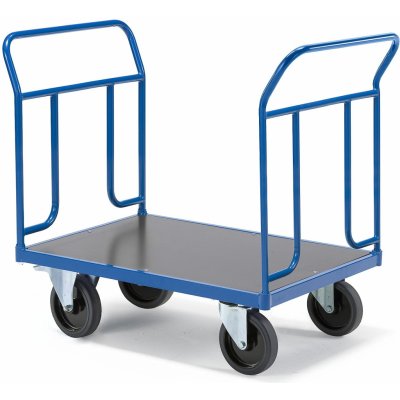 Plošinový vozík TRANSFER, 2 čelní trubkové rámy, 1000x700 mm, 1000 kg, elastická gumová kola, s brzd