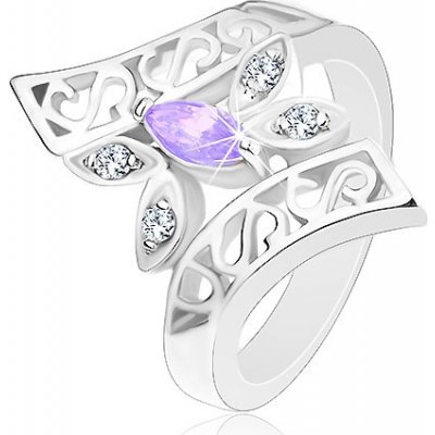 Šperky eshop prsten stříbrné zahnutá zdobená ramena barevný motýl R27.30 Fialová