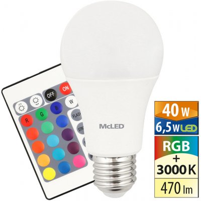 McLED LED žárovka 6W 470lm 3000K+RGB 180° E27 ML-329.001.87.0
